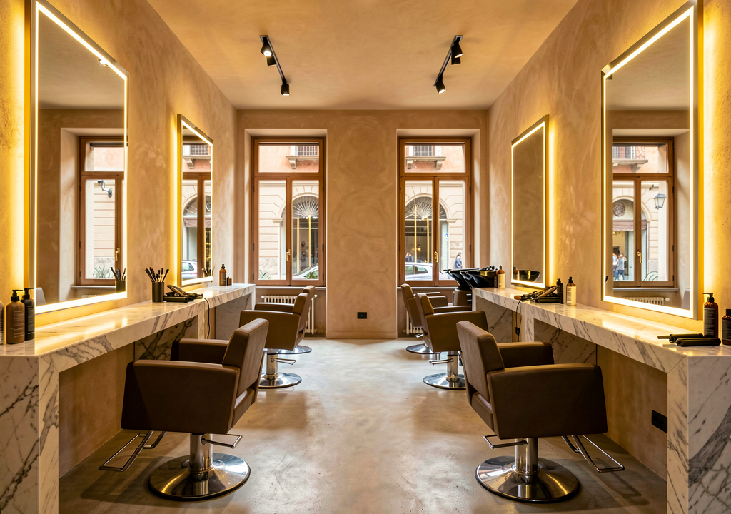 Interno elegante del salone Acconciature Free Style a Bergamo